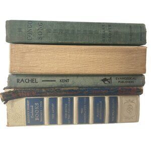 5 Vintage BLUE Books Primitive Rustic Farm Home Decor Staging Prop Library Lot